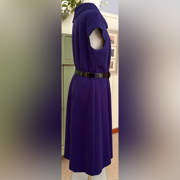 Tahari Arthur S. Levin Purple Sheath Dress w Collared Neckline & Belted Waist - Picture 6 of 12